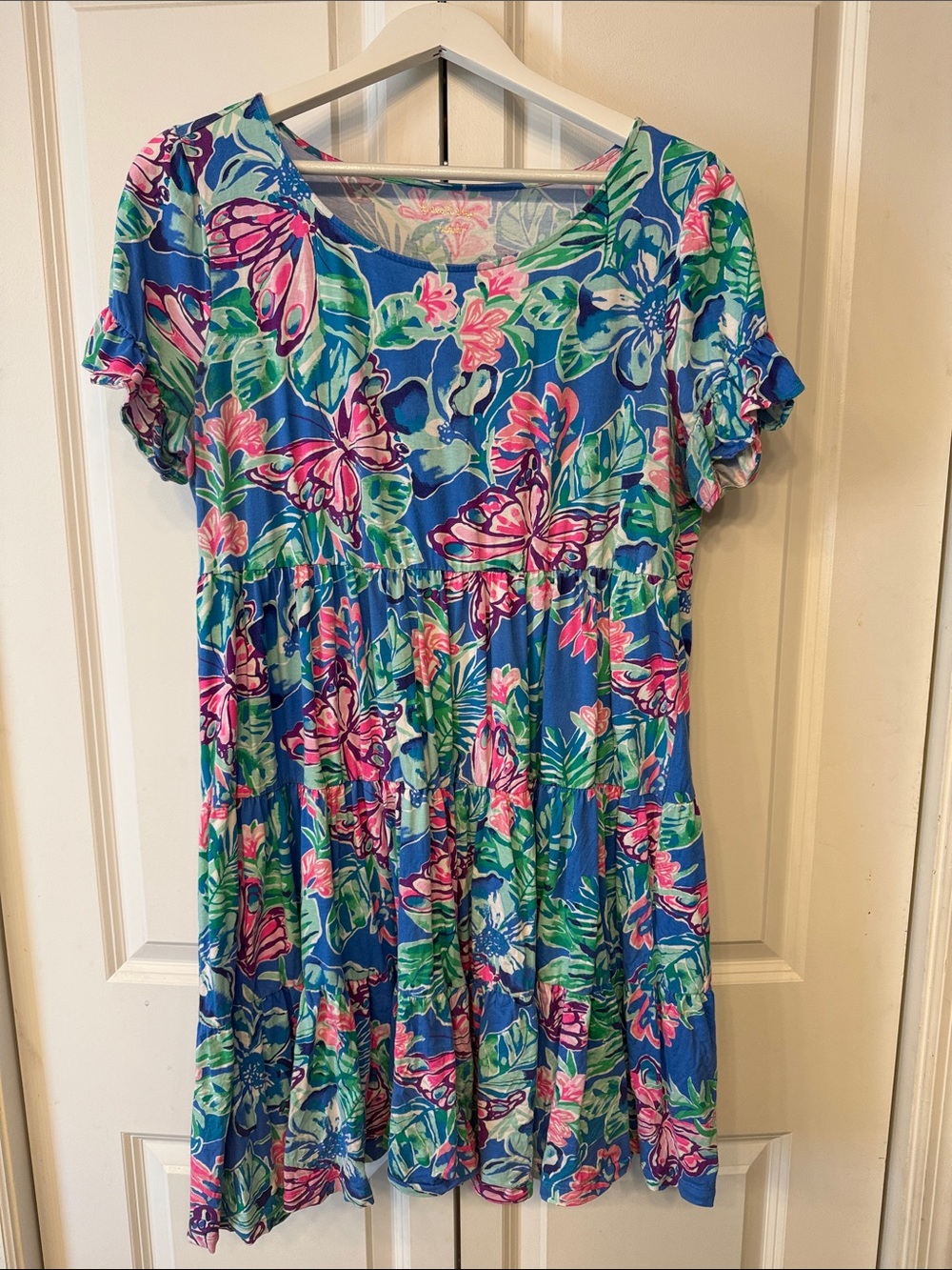 Lilly Pulitzer Blue Floral Butterfly Short-Sleeve Dress